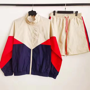 ชุดเซ็ตเสื้อแจ็คเก็ตกันลมแบบสั้นสำหรับผู้ชาย มีซิป ซับในตาข่ายสะท้อนแสง กางเกงขาสั้นแบบจ็อกเกอร์ สีเรน น้ำหนักเบา ผลิตจากไนลอน - Product Image 1