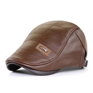 Automne hiver béret britannique pour hommes qualité supérieure en cuir véritable Cabbie chapeaux boucle réglable mode bureau bonnets décontracté - Product Image 3