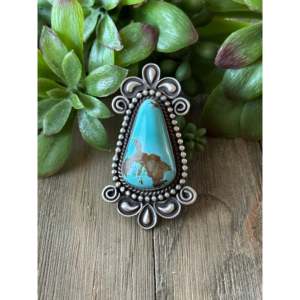 Natural Royston Turquoise <b>Sterling</b> <b>Silver</b> <b>Adjustable</b> Statement <b>Ring</b> - Product Image 1