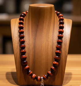 Collier de perles oeil de tigre rouge unisexe 18 pouces argent 925 serrure noué à la main dernière conception accessoire de mode à la mode cadeau - Product Image 2