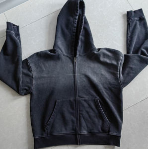 Sudadera con Capucha Extra Grande de Felpa Francesa con Bordado Desgastado, Lavado Ácido, Decoloración al Sol, Color Gris - Product Image 3