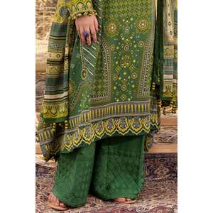 Traje de jardín verde de 3 piezas sin coser con estampado dorado para mujer - Product Image 3