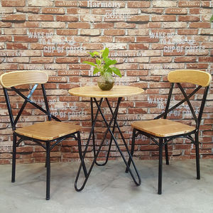 Industrial-Style Wood Cafe Chair with Metal Frame and Electrostatic Painted Finish - Product Image 1