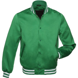 Veste universitaire unie violette en gros, veste bomber en satin pour hommes, col et poignets en tricot côtelé - Product Image 1