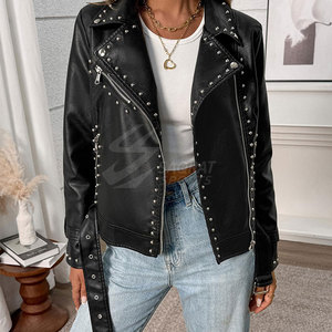 Veste d'hiver en cuir imperméable pour femmes Vente en gros Nouveau design avec logo personnalisé Veste à clous en cuir pour femmes - Product Image 2