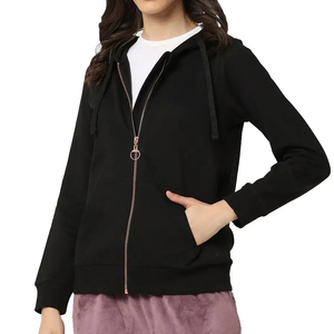 Sweat-shirt à capuche zippé à manches longues pour femme 2026, col rond, décontracté, coupe régulière, respirant, 340g, pour l'entraînement, teint uni, hiver - Product Image 1