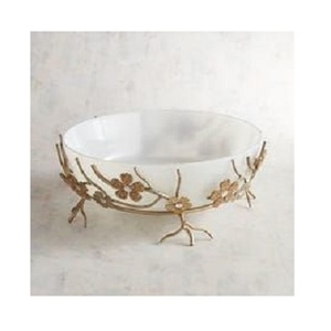 Bol en résine époxy avec branches de fleurs en métal doré Bol à fruits secs Noix Vaisselle Bol à dessert et bols à soupe pour hôtels à la maison - Product Image 1