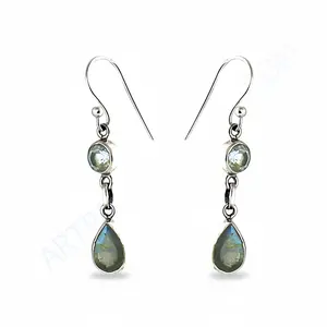 Boucles d'oreilles pendantes pour femmes en argent 925 avec labradorite, boucles d'oreilles pendantes tendance - Product Image 3