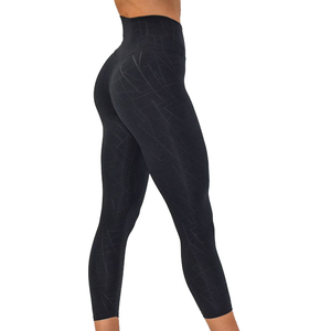 Women Seam less Yoga gym wear casual wear custom spandex polyester material quick dry workout <b>leggings</b> Woman black <b>Capri</b> - Product Image 2