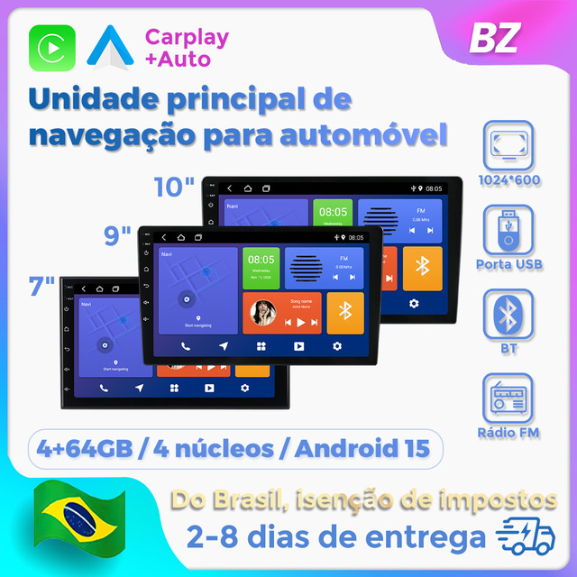 MEKEDE Brazil Stock Not Tax Touch Screen 4core Car-play FM Radio Android Auto 4+64GB Car GPS Navigation for toyota honda kia vw
