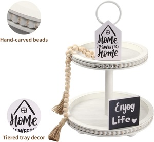 Bandeja de Servir Redonda Blanca de 2 Niveles, Estilo Rústico, Hecha a Mano, Multifuncional, para Aperitivos, Postres y Decoración del Hogar - Product Image 2