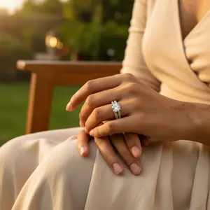 Anillo de Compromiso Romántico Geométrico con Corte Esmeralda, Chapado en Platino y Rodio, de 14k, para Mujer - Regalo - Product Image 3