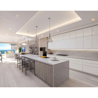 Ensemble complet d'îlots de cuisine modernes en bois MDF stratifié avec dessus en marbre blanc, fabrication sur mesure en Chine