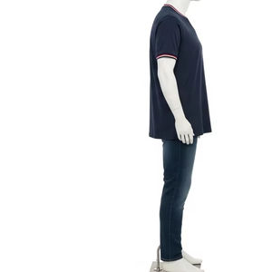 Grande taille hommes O cou coton t-shirts avec garniture contrastée doux respirant tissu décontracté été à manches courtes hauts vêtements de mode - Product Image 1