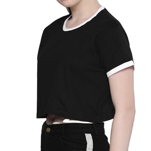 Elegante llegada de verano mujeres ecológico 100% algodón ligero Color liso recortado camiseta Crop Tops venta al por mayor transpirable - Product Image 4