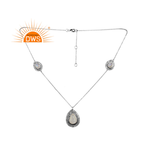 Venta caliente plata esterlina oxidada Natural Arco Iris Luna piedra preciosa colgante collar joyería personalizada para mujer regalo para ella - Product Image 1