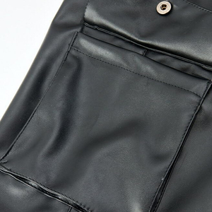 กางเกงขาสั้นหนังของผู้ชายมาใหม่, กางเกงขาสั้นหนังสีดำระบายอากาศ - Product Image 4