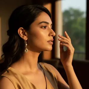 ต่างหูเงินแท้ 925 ประดับพลอยซิทรินและมุก สำหรับผู้หญิง ของขวัญสุดทันสมัย - Product Image 2