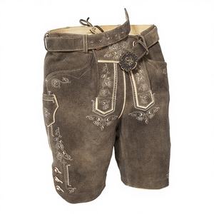 Shorts en cuir suédé marron, Lederhosen, brodés, traditionnels bavarois, allemands, autrichiens, Trachten - Product Image 1