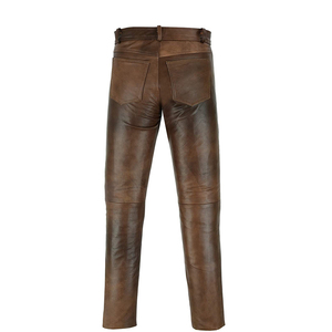 Venta caliente de los pantalones de cuero de los hombres de cintura alta ligero liso teñido recto de buena calidad bajo MOQ cuero genuino hecho Pakistán - Product Image 5