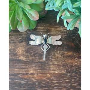 Broche de Libélula de Plata de Ley con Ónix Navajo, Joyería de Insecto de Acero Inoxidable, Regalo Coleccionable, Accesorio de Moda - Product Image 1