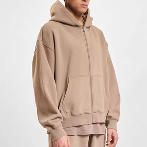 Vente en gros de sweats à capuche zippés pour hommes, style streetwear, à épaules tombantes, en molleton de coton pour l'automne, prix abordable, avec logo personnalisé, fournisseur - Product Image 1