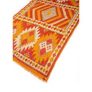 Tapis en laine noués à la main Nuray, géométriques, 9x12, pour salon et chambre, rectangulaires, abstraits, Pae-143 avec des touches orange rouge pour une utilisation domestique - Product Image 2