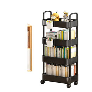 Chariot de rangement à 2 niveaux en plastique, chariot utilitaire roulant, étagères mobiles, organisateur compact coulissant pour <span class=keywords><strong>cuisine</strong></span> et salle de bain - Product Image 2