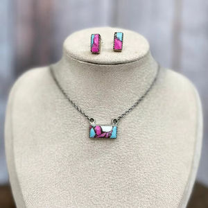 Ensemble de boucles d'oreilles collier turquoise en barbe à papa en argent sterling fait à la main cadeau unique de bijoux pour femmes et filles - Product Image 1