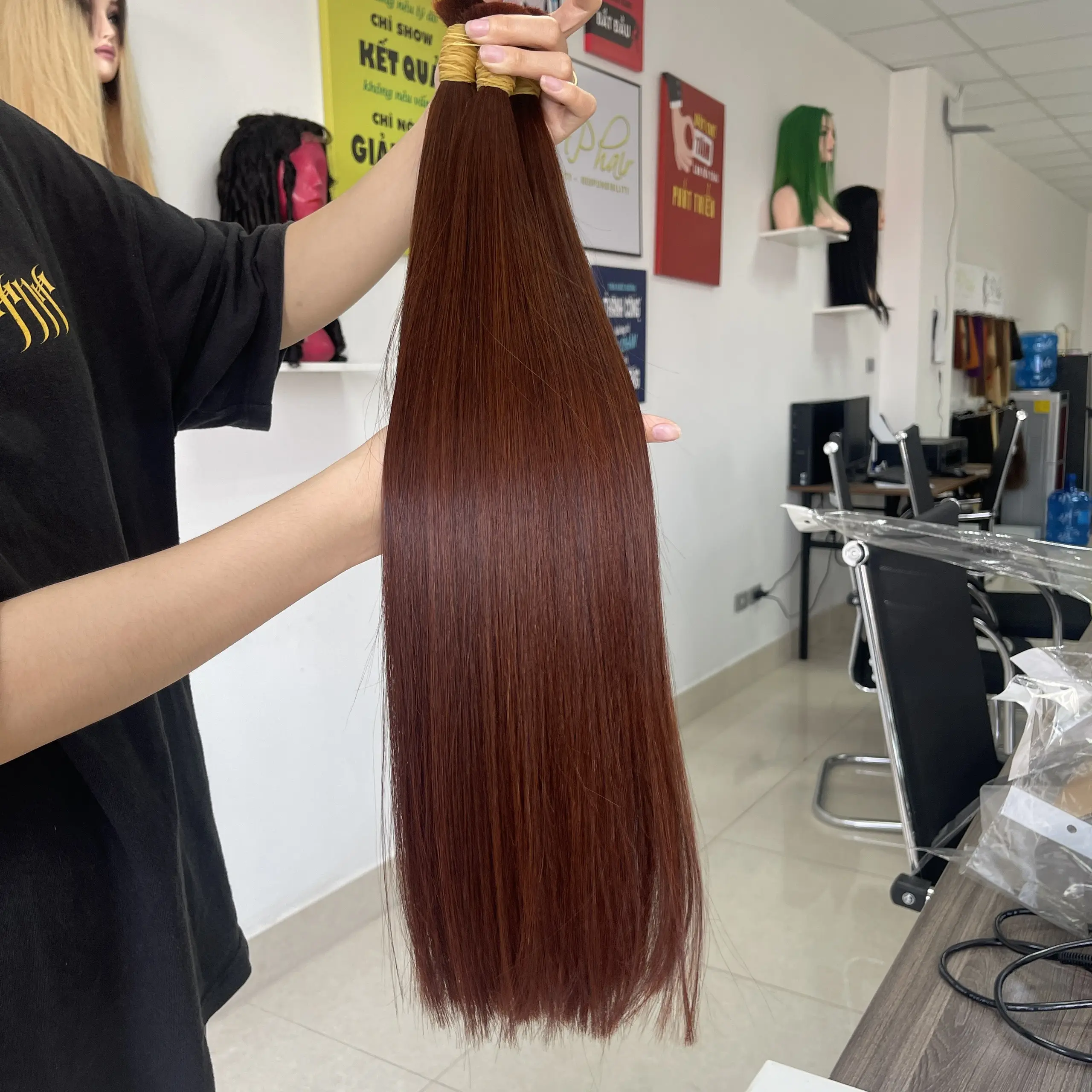 Raw Vietnamese Hair Wholesale Bulk Human Hair High Quality Ready To Ship 100% Remy Human Hair Bundles Red Wine Color