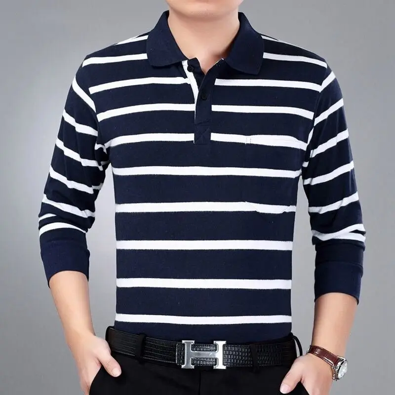 2020 autumn winter new men polo high quality striped polo shirt fashion casual long sleeves solid polo shirt brand clothing