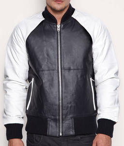 Veste universitaire haut de gamme avec manches en cuir véritable et col et poignets côtelés, conçue pour la broderie de logo personnalisé et l'utilisation par les équipes. - Product Image 1