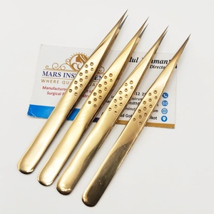 Pinces à épiler de qualité supérieure en acier inoxydable à pointe en fibre pour extensions de cils, pinces à épiler dorées au plasma pour l'isolation des cils - Product Image 1