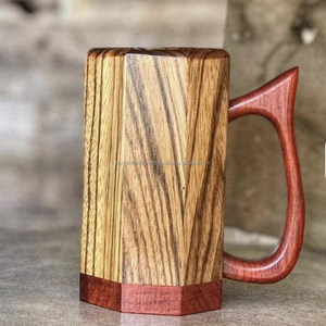 Vente chaude faite à la main Double paroi en bois chope à bière en bois de chêne tasse en acier inoxydable sculpté chopes à bière naturelles - Product Image 2