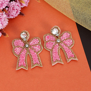 Boucles d'oreilles perle de rocaille arc rose strass Accent bijoux de mode boucles d'oreilles à la mode cadeau de fête élégant en gros - Product Image 4