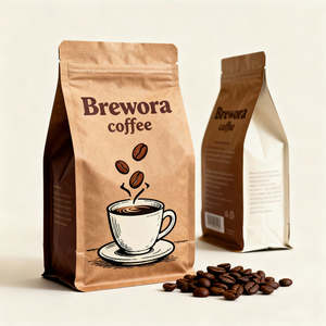 Custom Security Kraft Paper Flat Bottom <b>Pouch</b> Gravure Printing High for Barrier Food Grade <b>Coffee</b> Tea Packaging Ziplock Valve - Product Image 1