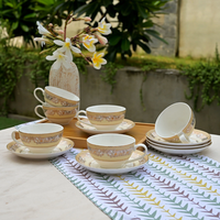 Ensemble de 6 tasses à thé ovales en bois blanc exclusives Sonder avec logo personnalisé, vaisselle élégante et classique portable pour la maison et l'hôtel