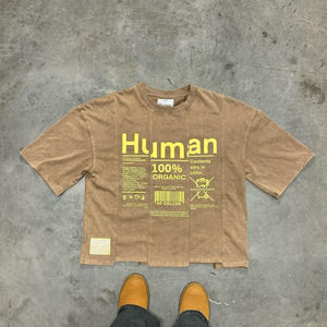 Venta al por mayor de los hombres logotipo personalizado impreso de gran tamaño camiseta Casual lavado ácido Jersey 100% algodón hombro caído O cuello Camiseta para los hombres - Product Image 1