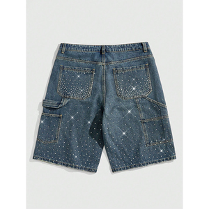 Shorts en jean pour homme, style streetwear, avec strass, coupe ample, été, jeans brillants avec options de logo personnalisé - Product Image 4