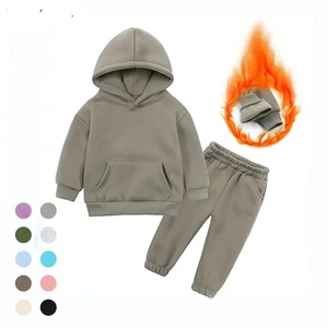 Conjuntos de ropa para niños, suéter cálido, sudaderas con capucha y cremallera, patrón sólido, chándal informal de lana, pantalones superiores para niños - Product Image 2