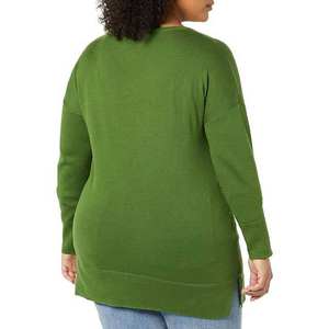 Womens Cotton V-Neck Sweater Long Sleeve, Breathable & Quick-Dry, Solid Green Color - Product Image 3