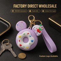 Porte-clés en silicone en forme de donut, mignon, avec chaîne, pendentif en caoutchouc souple, cadeau de Noël, vente en gros, OEM, ODM, direct