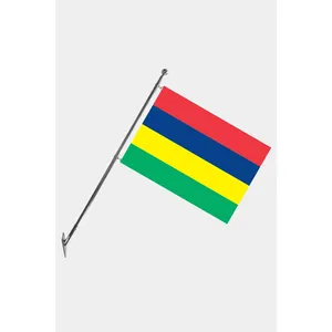 Ensemble de mât de drapeau télescopique pour l'île Maurice, à fixation murale, avec bannières en polyester imprimées numériquement - Product Image 1