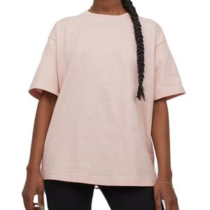 Camiseta 100% Algodón 220GSM Color Liso Talla Grande Camiseta de Mujer Algodón Rosa Jersey Camiseta Oversize 2026 - Product Image 1