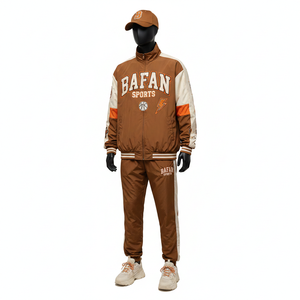 Ensemble veste et pantalon coupe-vent pour homme, tissu polyester léger, brun, panneaux crème, logo transfert thermique, taille plus, ensemble coupe-vent - Product Image 6