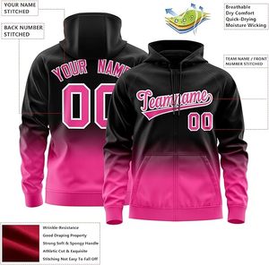Chaqueta de Forro Polar Personalizada con Sublimación, Degradado Rosa, Cierre de Cremallera, Impresión 3D, Nombre del Equipo, Número y Logotipo, Estilo Vintage para Hombre - Product Image 3