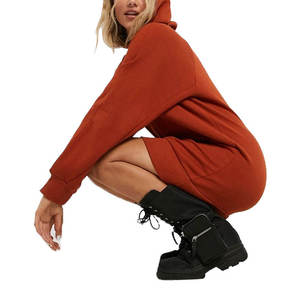 Robe décontractée à capuche avec cordon de serrage, grande taille, pour ourlet côtelé, manches longues, streetwear, broderie 3D, 100% coton - Product Image 3