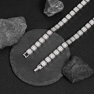 Collar de cadena de tenis de Plata de Ley 925 estilo Hip Hop helado con moissanita diamante princesa plata brillante Bling plateado - Product Image 2