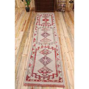 Turkish <b>Runner</b> Rug, 2.8x11.5 ft Vintage Rug, <b>Red</b> Herki Wool Rug - Product Image 1