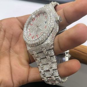 Montre de luxe pour homme en acier inoxydable entièrement sertie de diamants VVS1 Mossionite Cadran arabe - Product Image 3